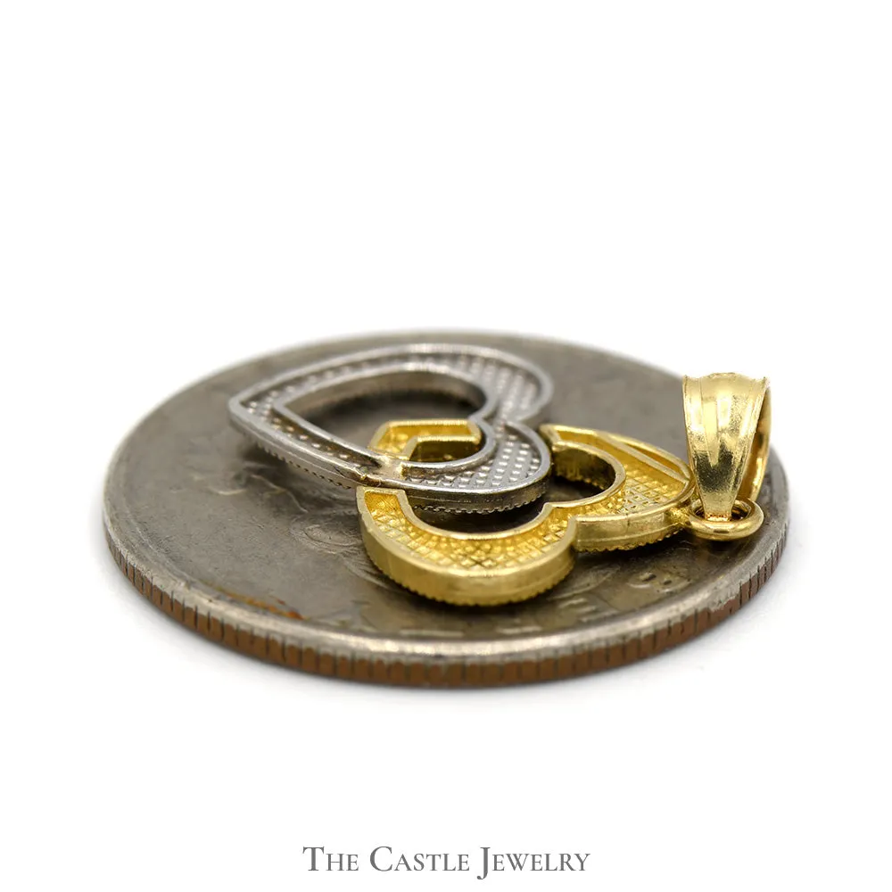 10k Two Tone Diamond Cut Interlocking Heart Pendant in 10k White and Yellow Gold