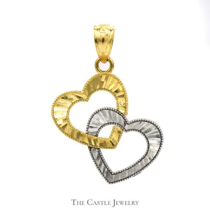10k Two Tone Diamond Cut Interlocking Heart Pendant in 10k White and Yellow Gold