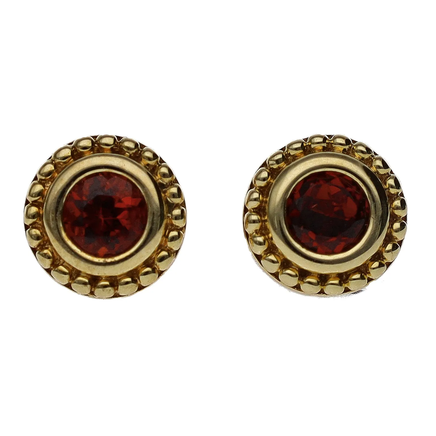 10K Yellow Gold Bezel Set Round Garnet Stud Earrings