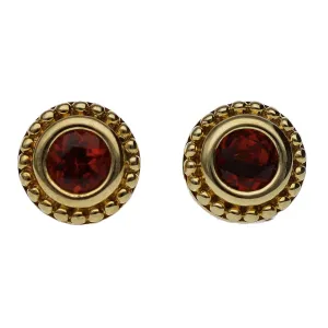10K Yellow Gold Bezel Set Round Garnet Stud Earrings