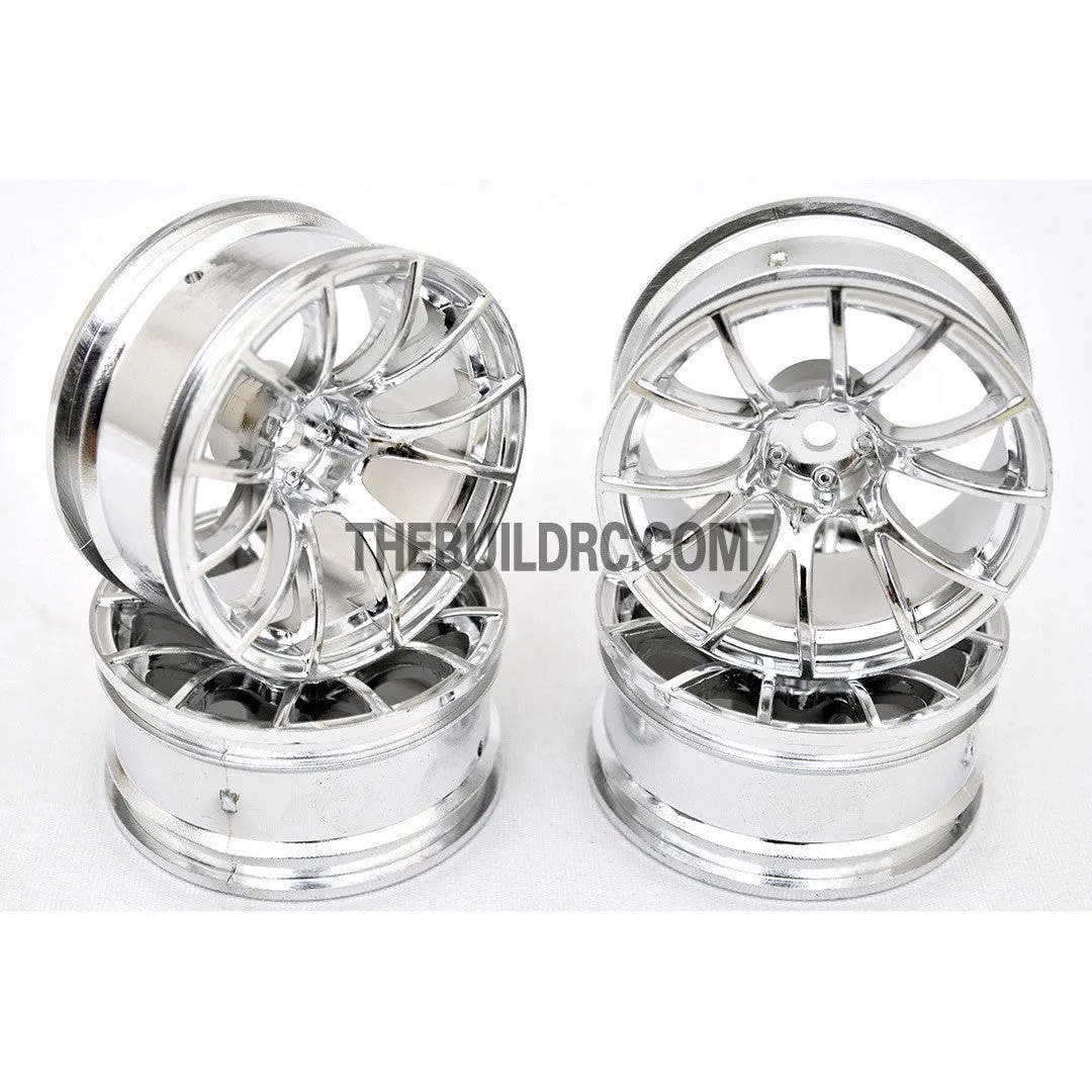 1/10 RC Car 12 Spoke 9mm Offset Drift 26mm Wheel Rim Set - Silver