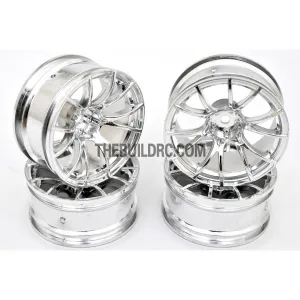 1/10 RC Car 12 Spoke 9mm Offset Drift 26mm Wheel Rim Set - Silver