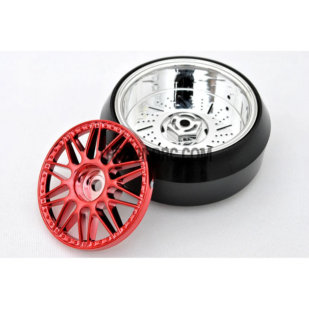 1/10 RC Car 20 Spoke 3mm Offset DRIFT Sporty Wheel with Diamond Irregular Cut DRIFT Tyres / Tires 4pcs - Red