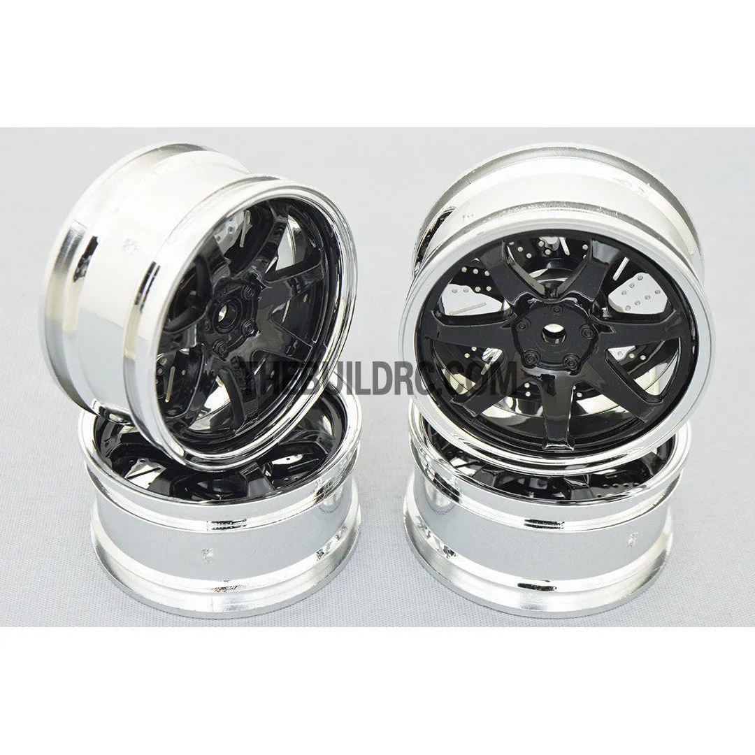 1/10 RC Car 26mm 7 Removeable Spoke 2mm Offset DRIFT Sporty Wheel 4pcs - Silver / Black
