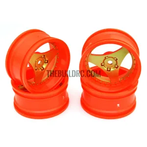 1/10 RC Car 3 Spoke 6mm Offset Drift 26mm Wheel Rim Set - Red / Gold (Spoke)