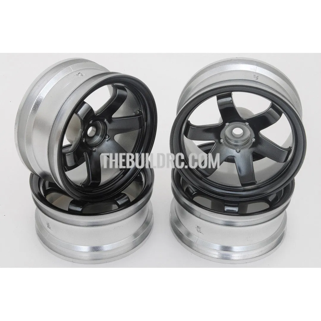 1/10 RC Car 6 Spoke 6mm Offset Drift 26mm Wheel Rim Set - Black