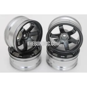 1/10 RC Car 6 Spoke 6mm Offset Drift 26mm Wheel Rim Set - Black
