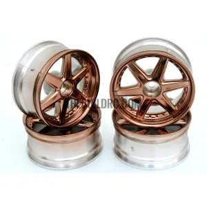 1/10 RC Car 6 Spoke 6mm Offset Drift 26mm Wheel Rim Set - Brown
