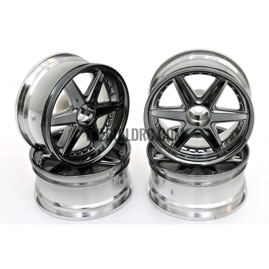 1/10 RC Car 6 Spoke 6mm Offset Drift 26mm Wheel Rim Set - Grey
