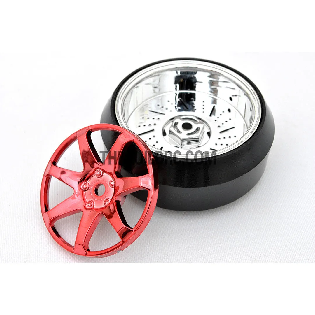 1/10 RC Car 7 Spoke 3mm Offset DRIFT Sporty Wheel with Diamond Irregular Cut DRIFT Tyres / Tires 4pcs - Red