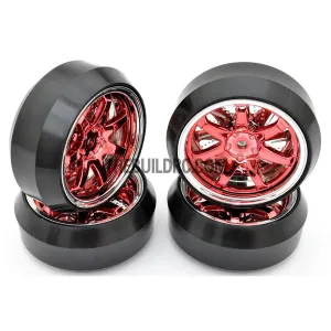 1/10 RC Car 7 Spoke 3mm Offset DRIFT Sporty Wheel with Diamond Irregular Cut DRIFT Tyres / Tires 4pcs - Red