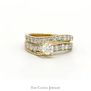 1.25cttw Round Diamond Solitaire Bridal Set with Accents and Matching Band in 14k Yellow Gold