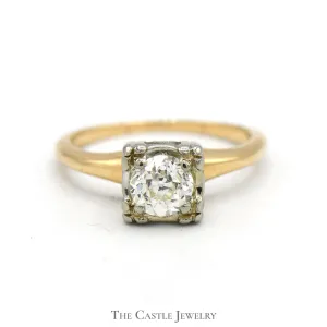 1/2ct Old Mine Cut Diamond Solitaire Engagement Ring in 14k Yellow Gold