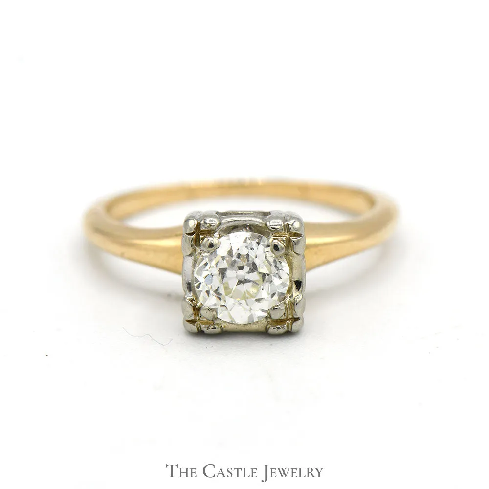 1/2ct Old Mine Cut Diamond Solitaire Engagement Ring in 14k Yellow Gold