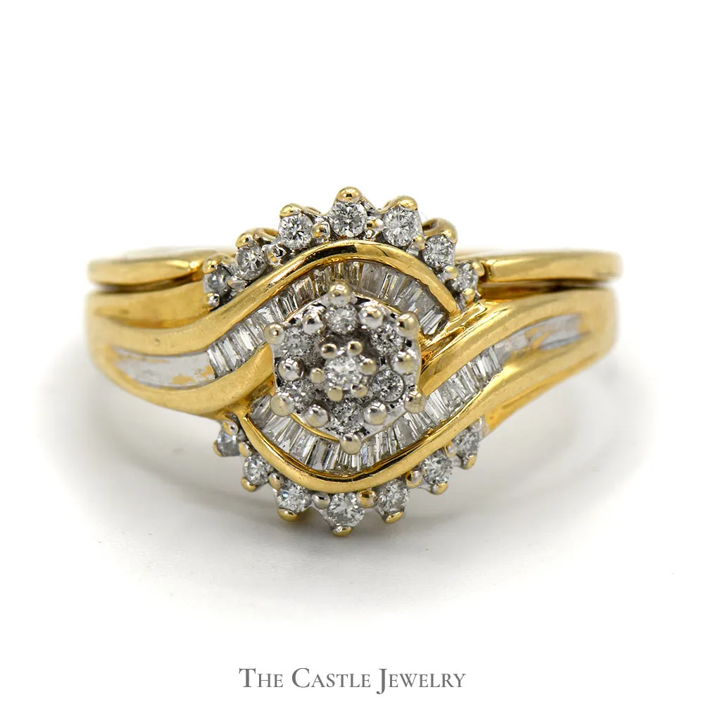 1/2cttw Baguette and Round Diamond Cluster Ring 14k Yellow Gold