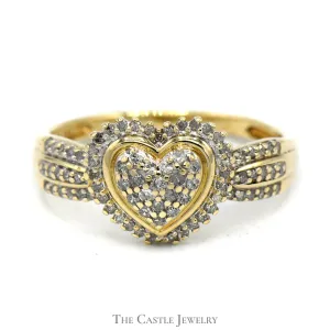1/2cttw Heart Shaped Diamond Cluster Ring with Diamond Halo and Accents in 10k Yellow Gold