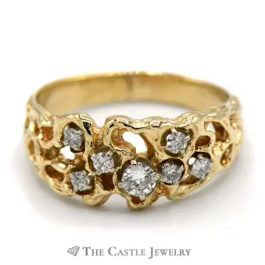 1/2cttw Round Diamond Cluster Ring set in 14k Yellow Gold Nugget Mounting