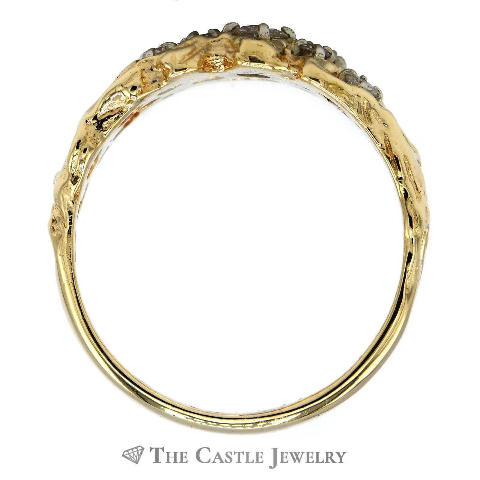 1/2cttw Round Diamond Cluster Ring set in 14k Yellow Gold Nugget Mounting