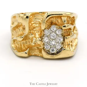 1/4cttw Oval Shaped Diamond Cluster Ring in Open Nugget Designed 14k Yellow Gold Mounting