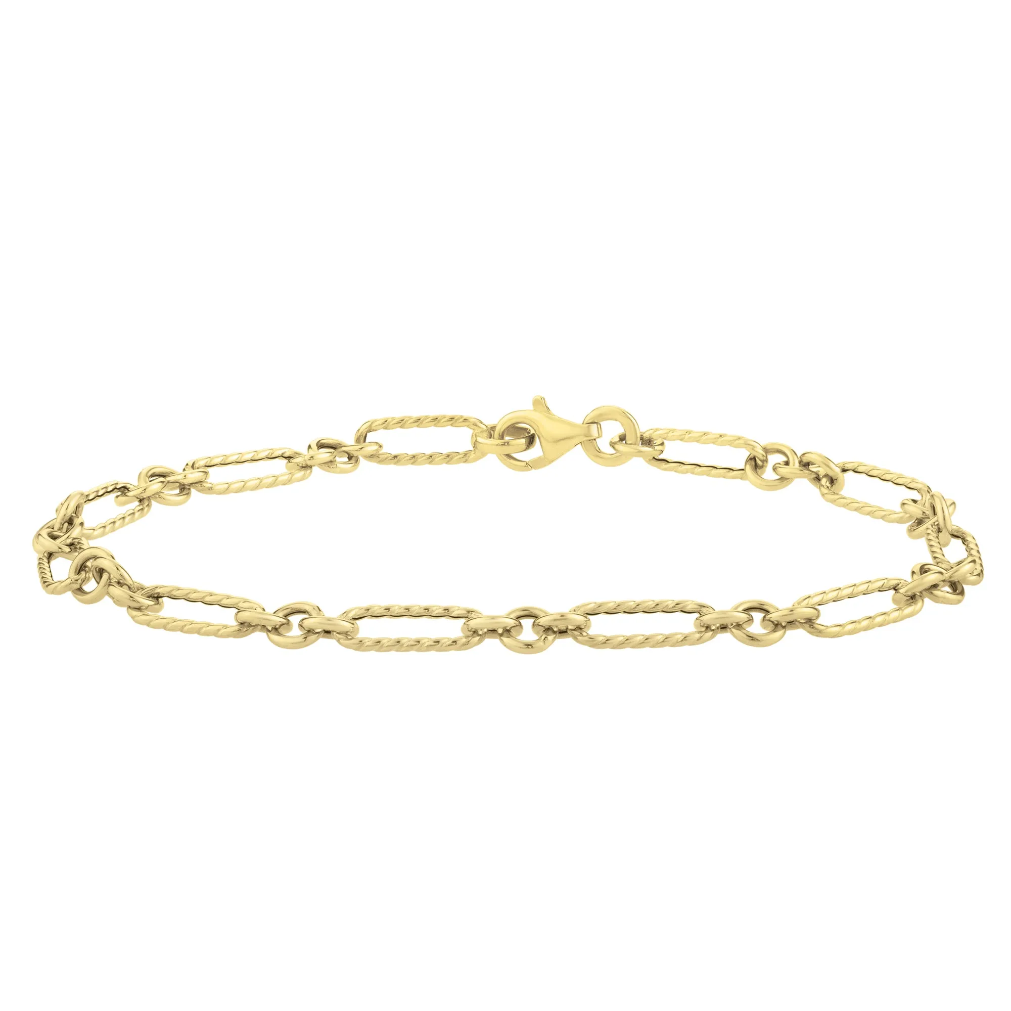 14K Gold Polished & Textured Oval Link Bracelet