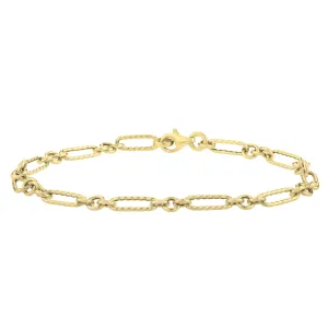 14K Gold Polished & Textured Oval Link Bracelet