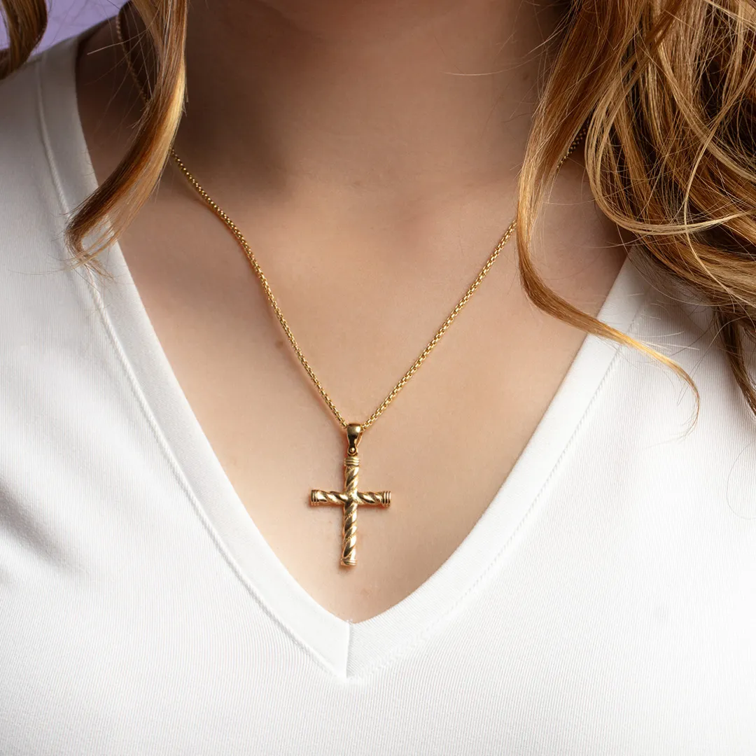 14K Gold Twisted Cross Pendant