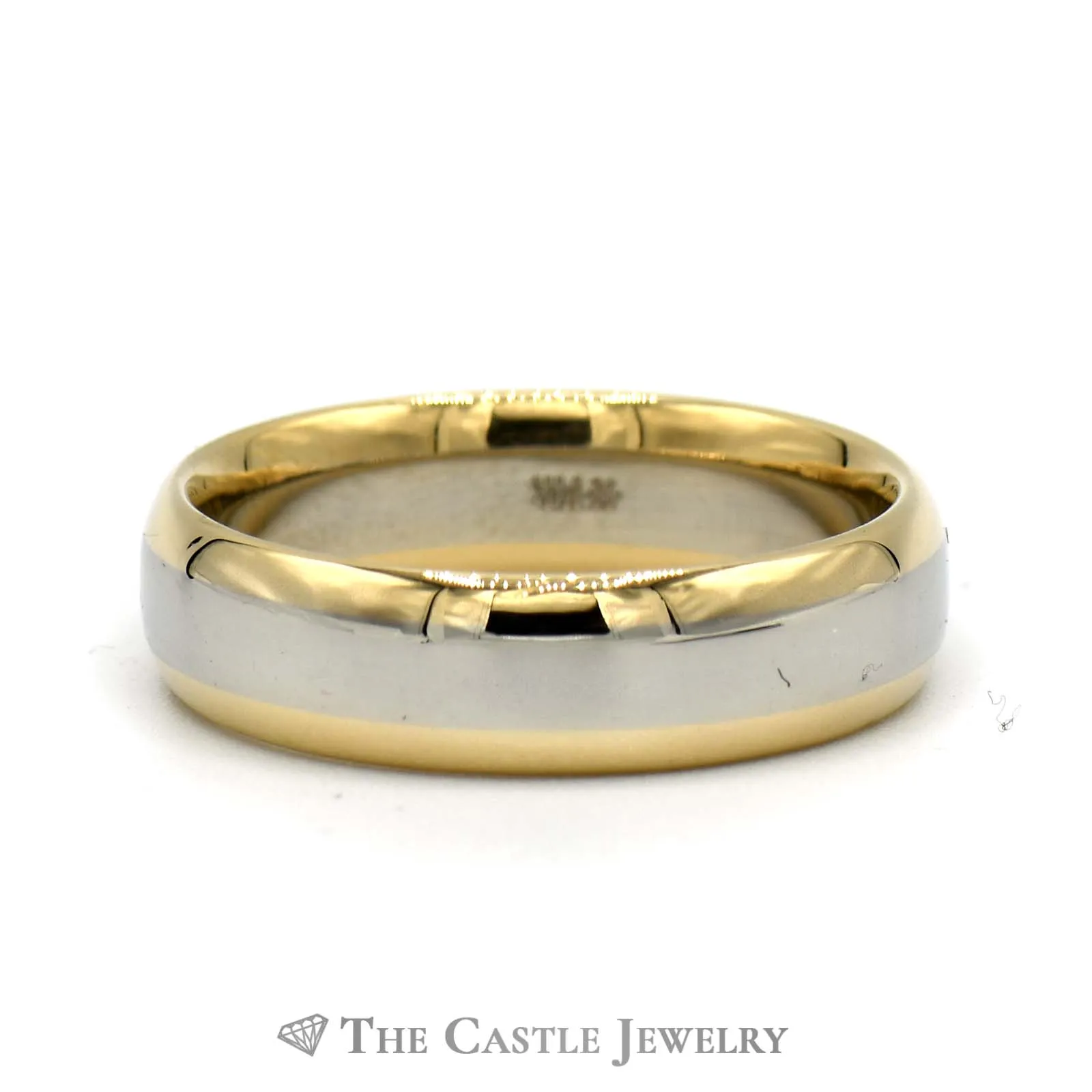 14k Two Tone Yellow and White Gold 6mm Polished Wedding Band Size 10.25