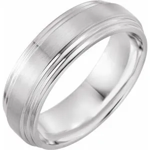 14K White 7 mm Double Beveled-Edge Band with Satin/Polished Finish Size 9.5
