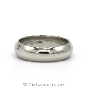 14k White Gold 6mm Polished Wedding Band Size 9.5