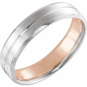 14K White/Rose 6 mm Grooved Band with Matte/Polished Size 11