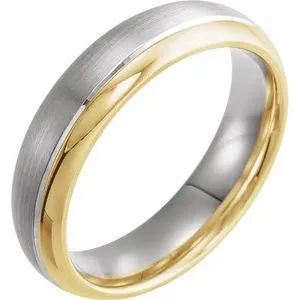 14K White/Yellow 6 mm Grooved Band with Brushed & Polished Finish Size 9.5