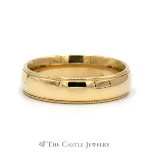 14k Yellow Gold 5.5mm Polished Wedding Band with Milgrain Edge Size 10.25