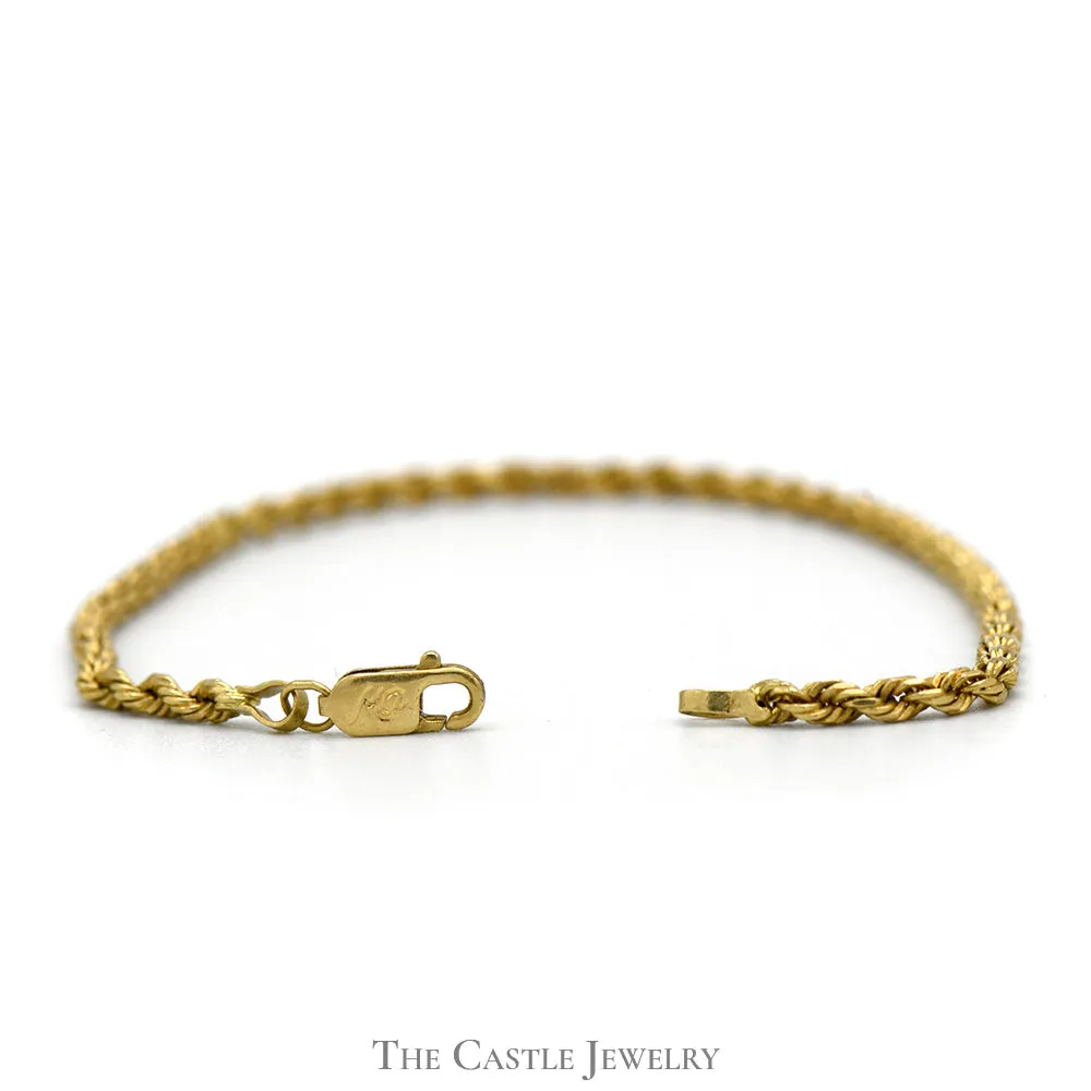 14k Yellow Gold 7 Inch Rope Chain Bracelet