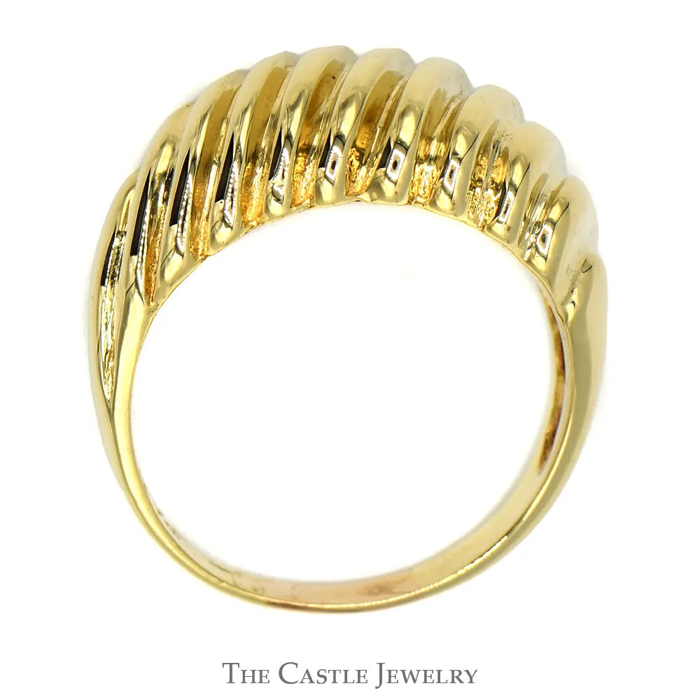 14k Yellow Gold Dome Ring with Ridged Design - Size 8