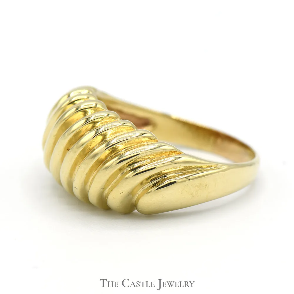 14k Yellow Gold Dome Ring with Ridged Design - Size 8