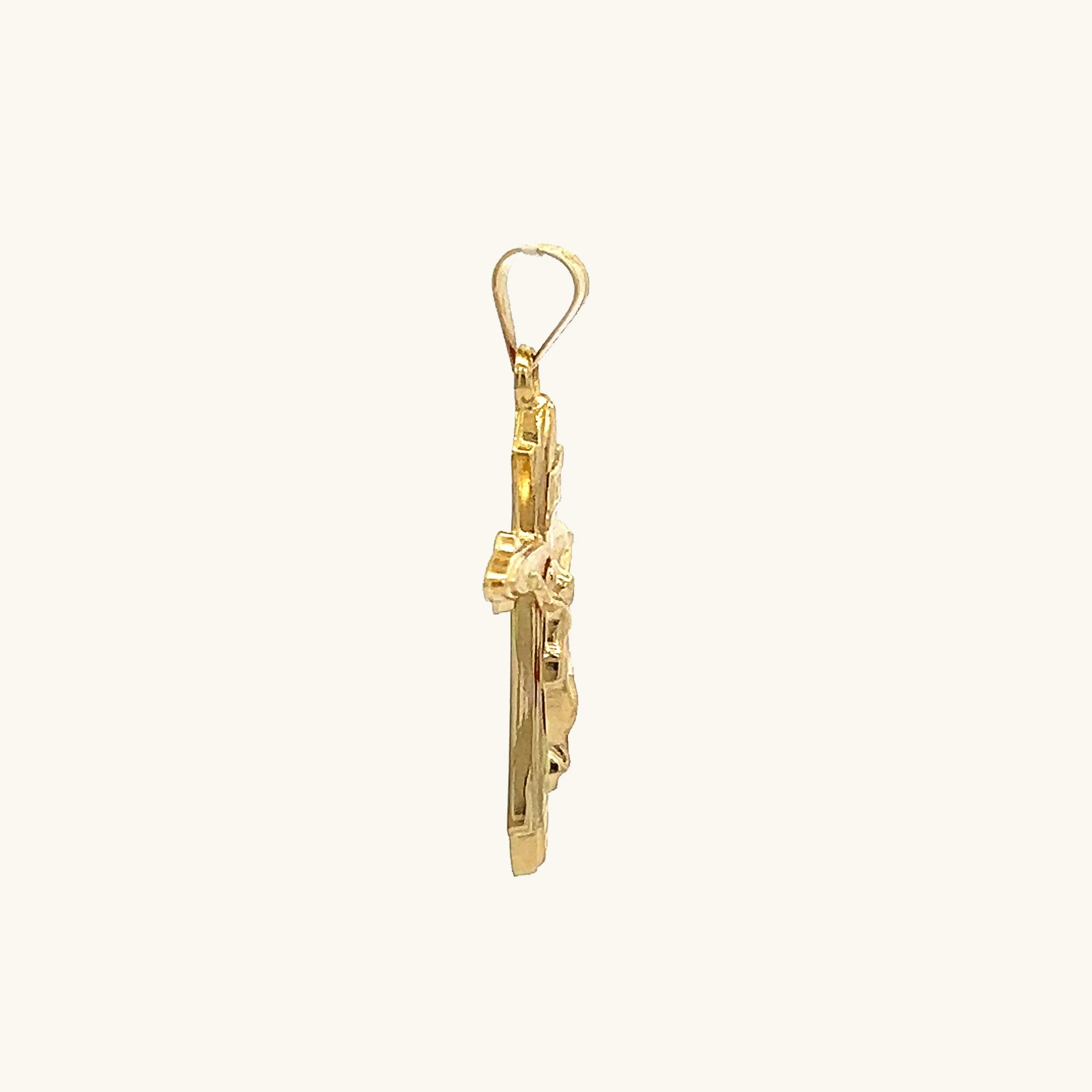 14K YELLOW GOLD TEXTURED SMALL INRI CRUCIFIX PENDANT