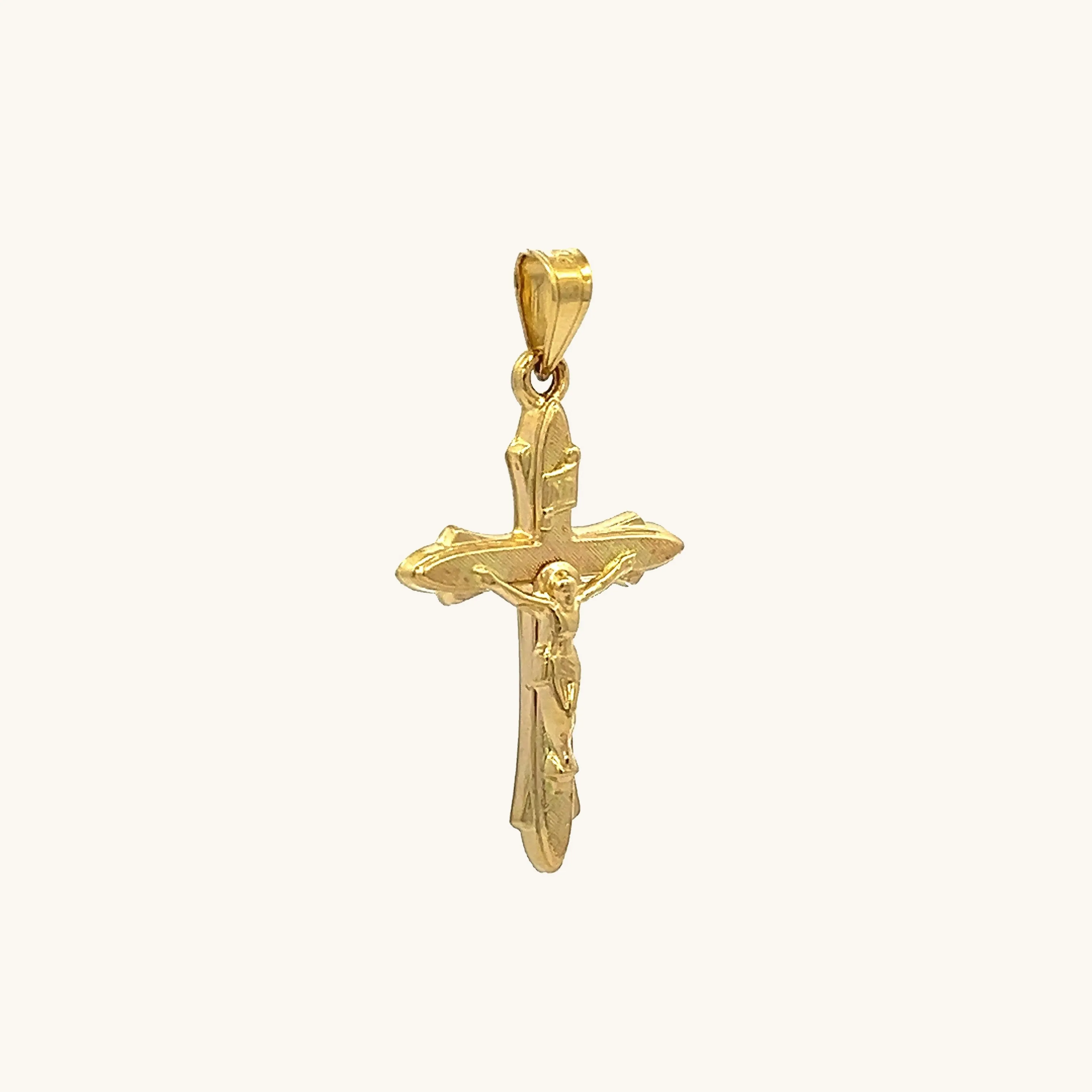14K YELLOW GOLD TEXTURED SMALL INRI CRUCIFIX PENDANT