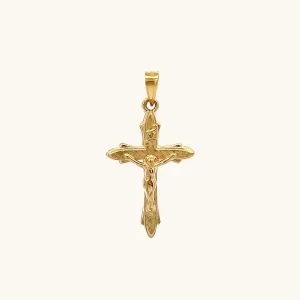 14K YELLOW GOLD TEXTURED SMALL INRI CRUCIFIX PENDANT