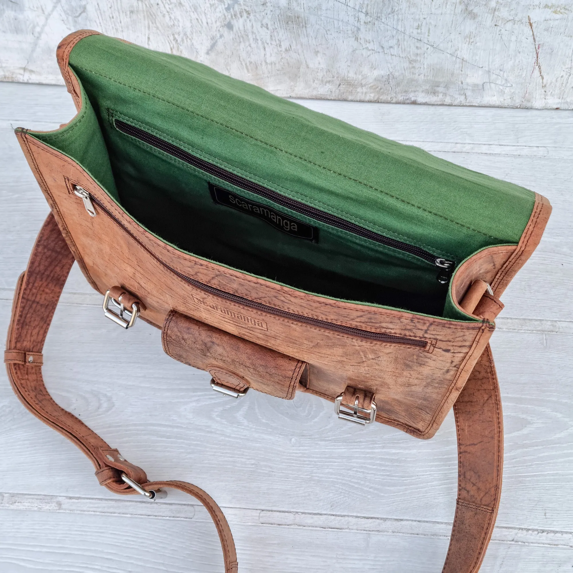 15 Inch Leather Satchel with Pocket