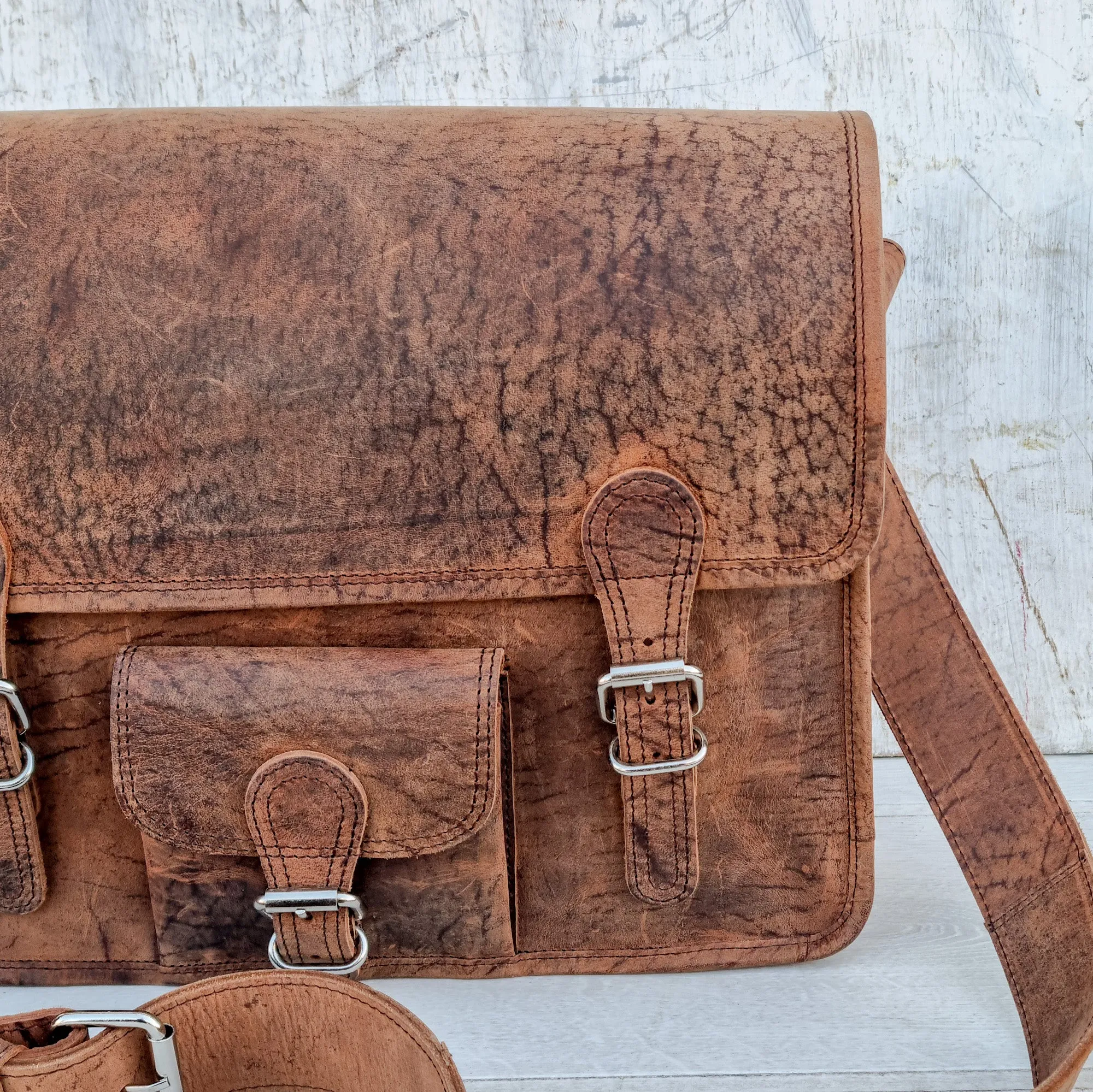 15 Inch Leather Satchel with Pocket