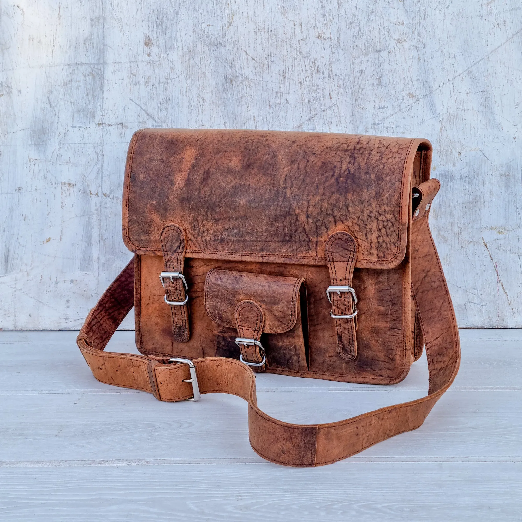 15 Inch Leather Satchel with Pocket