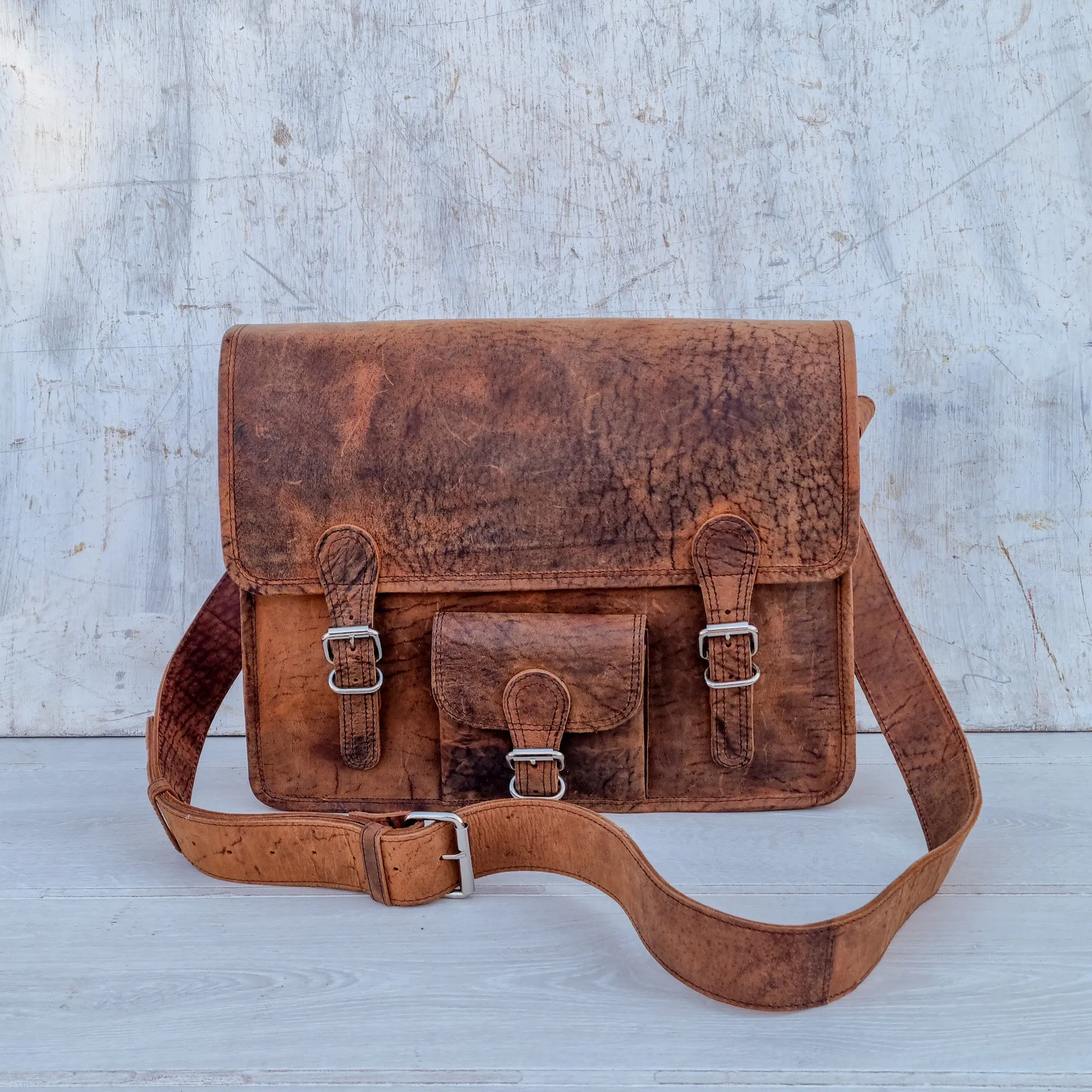 15 Inch Leather Satchel with Pocket