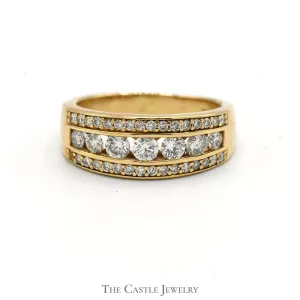 1cttw Channel Set Diamond Band with Diamond Accents in 14k Yellow Gold