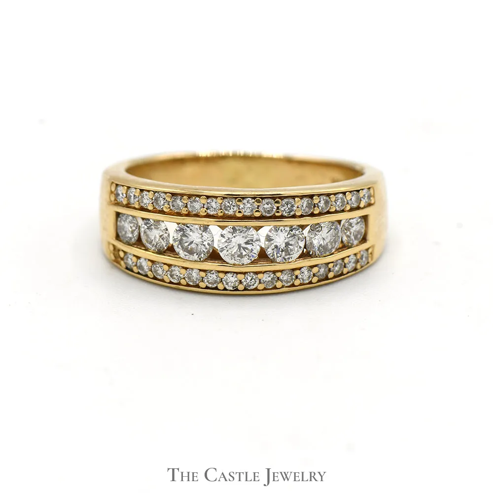 1cttw Channel Set Diamond Band with Diamond Accents in 14k Yellow Gold