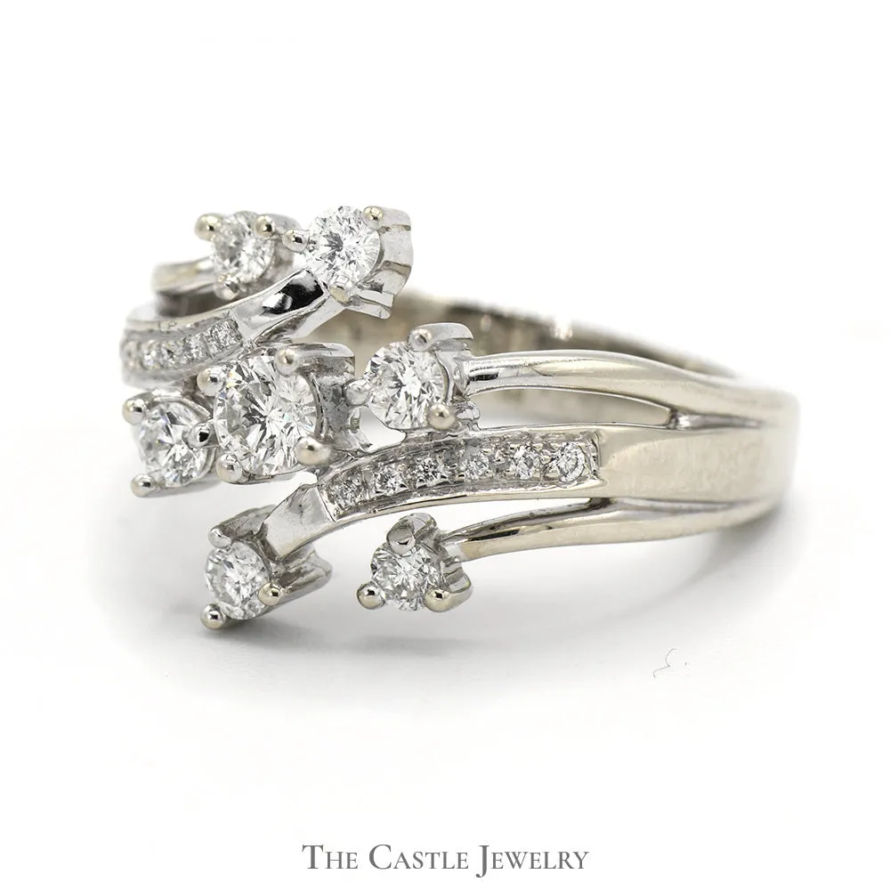 1cttw Free Form Diamond Cluster Ring in 14k White Gold