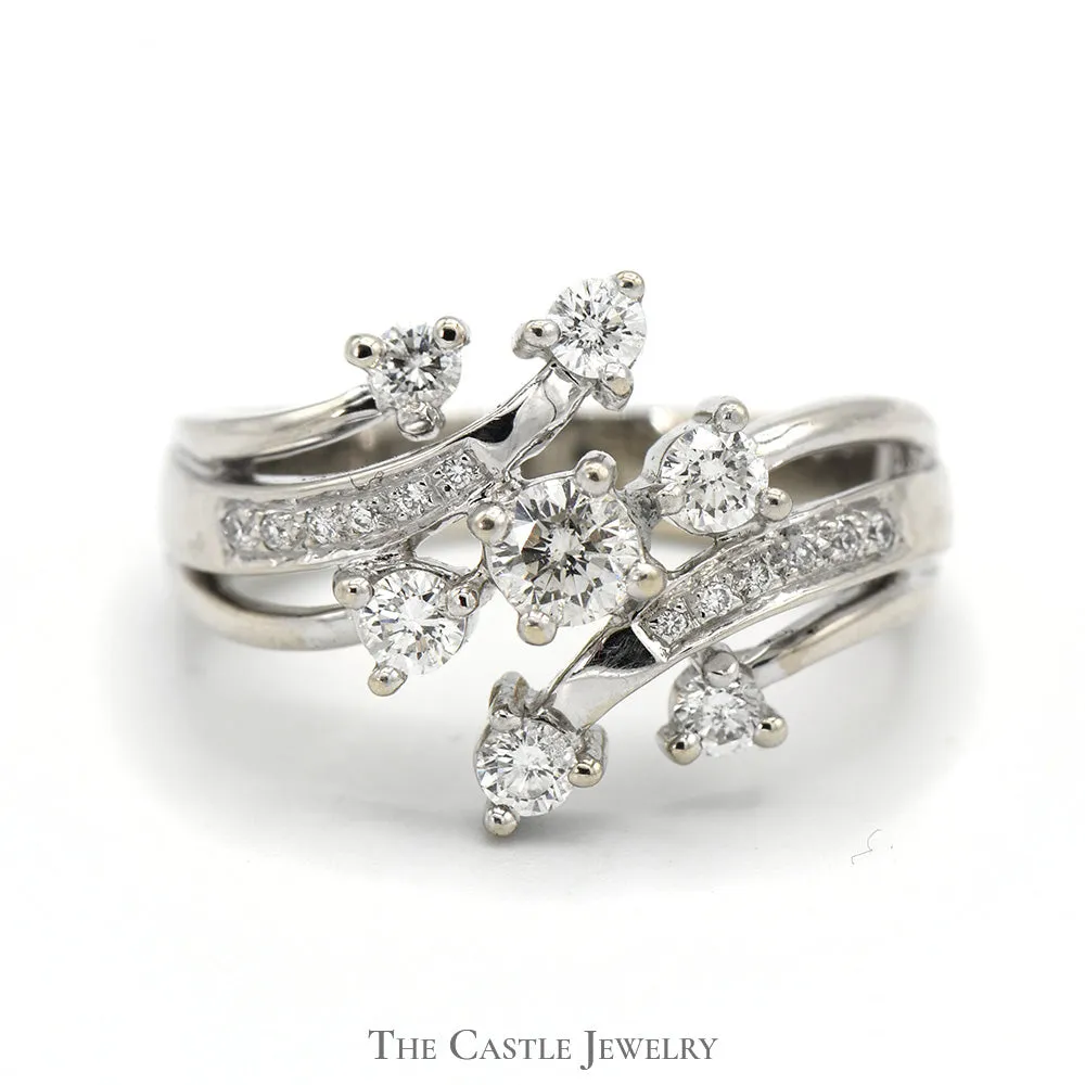 1cttw Free Form Diamond Cluster Ring in 14k White Gold