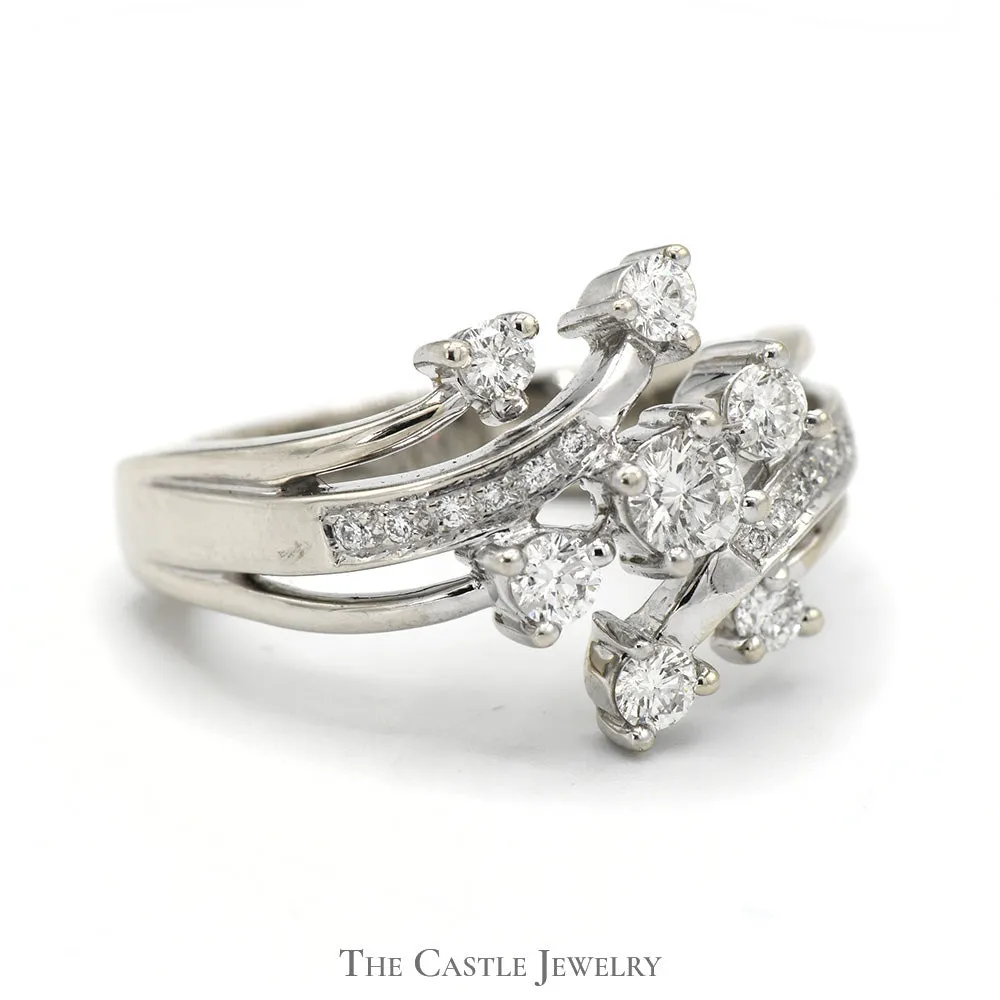 1cttw Free Form Diamond Cluster Ring in 14k White Gold