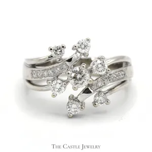 1cttw Free Form Diamond Cluster Ring in 14k White Gold