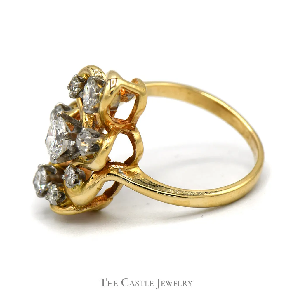 1cttw Freeform Diamond Cluster Ring in 14k Yellow Gold