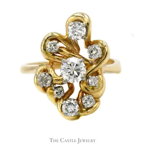 1cttw Freeform Diamond Cluster Ring in 14k Yellow Gold